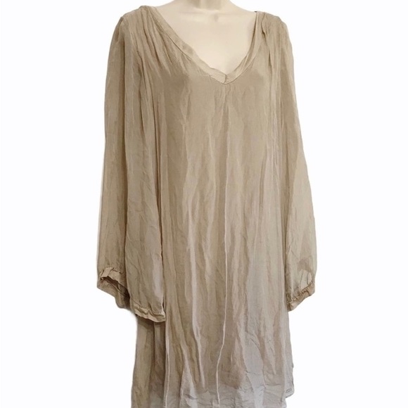 Sofia of Italy Silk Bell Sleeve V Neck Costal Flowy Loose Beach Summer Dress - Picture 1 of 6